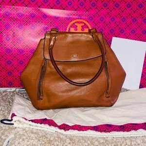Tory Burch Half Moon Satchel- Classic Tan